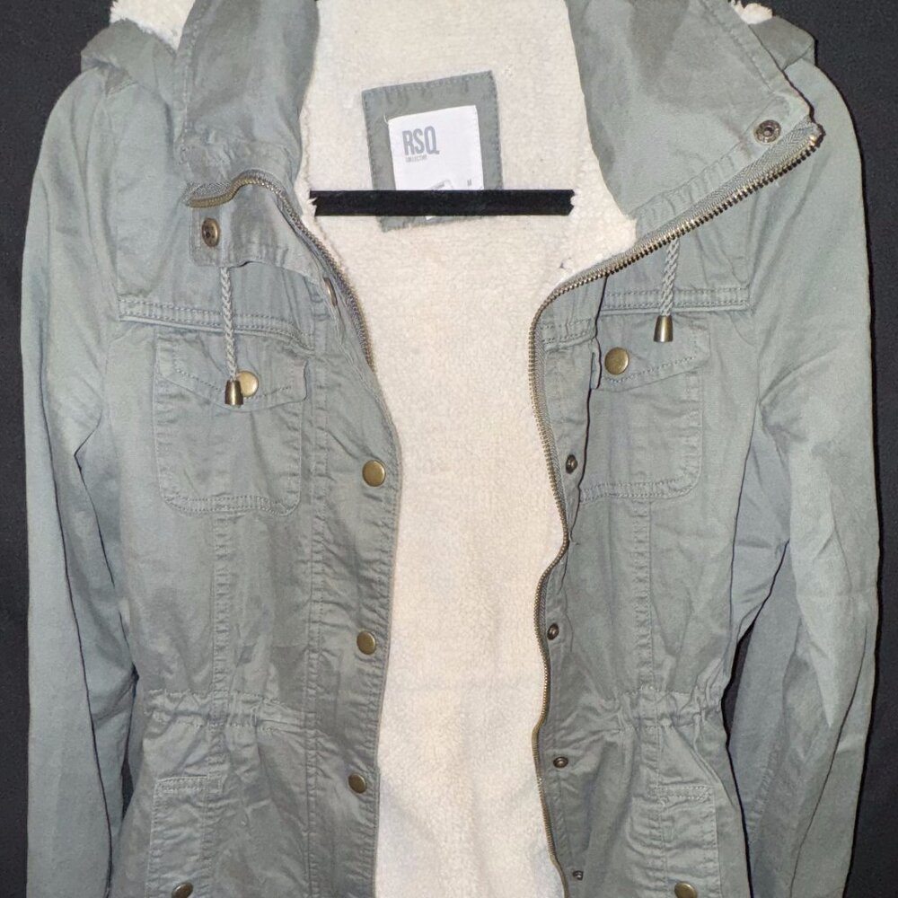 Olive Green Fleece Lined Hooded Jacket